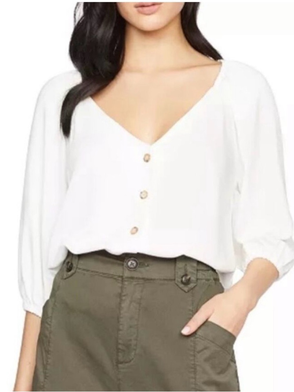 Sanctuary White V-Neck Button-Front Blouse